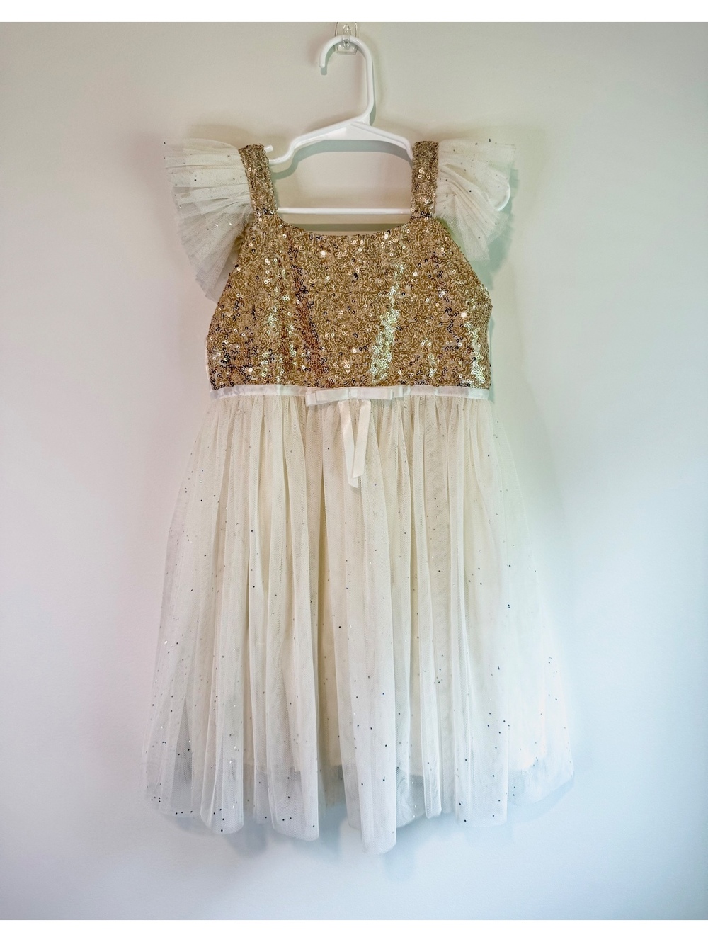 Popatu Girls' Size 5 Gold Sequin and Ivory Tulle Dress